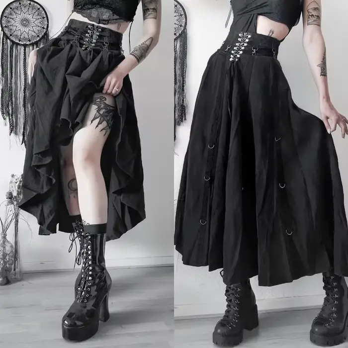 Goth Streetwear jupe gothique femmes Harajuku Emo Alternative Grunge taille haute pansement a-ligne 