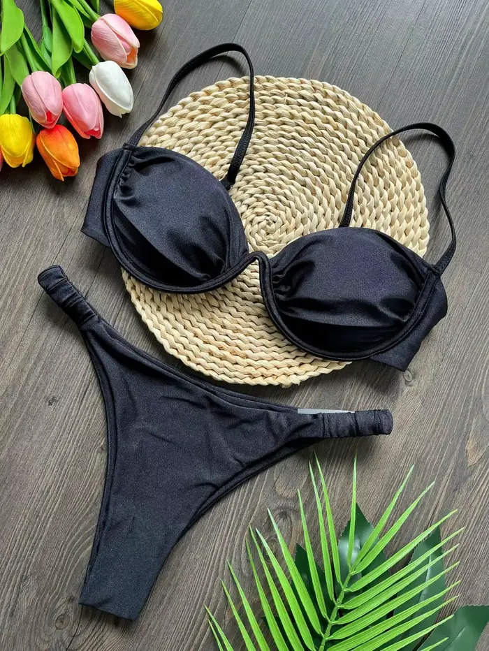Ensemble bikini sexy 3D à fleurs 2026 pour femme, noir et blanc, micro-mini, avec armatures en V, ma