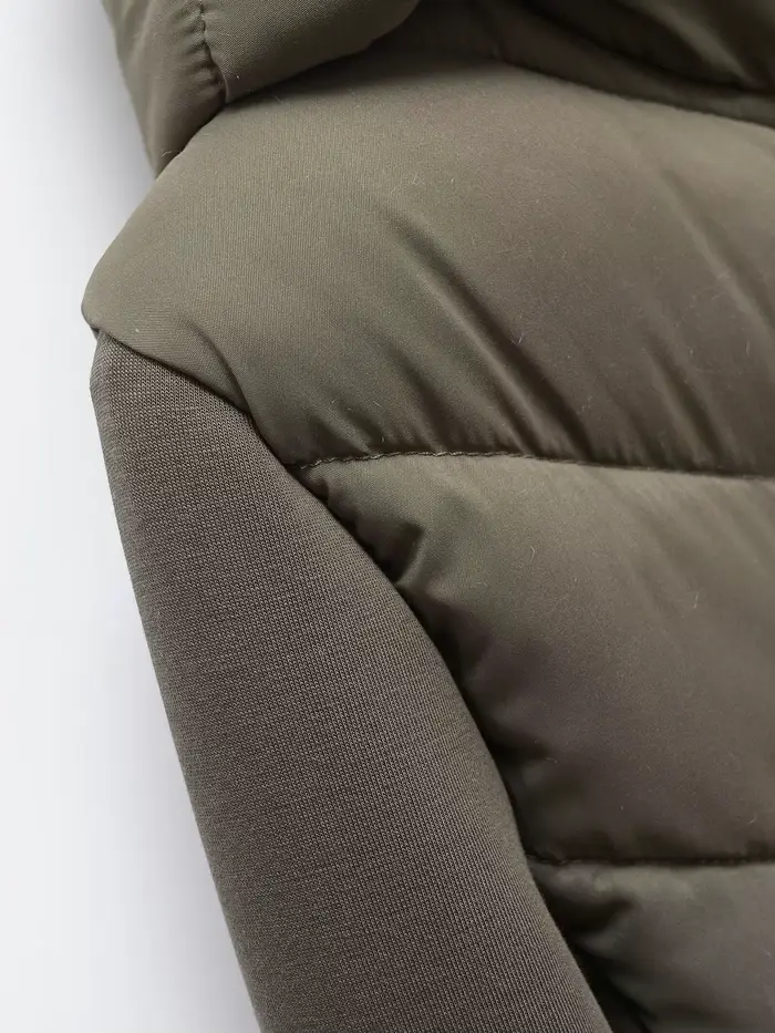 2025 automne hiver femmes élégant Patchwork à capuche Air coton vestes dame mode armée vert chaud mi