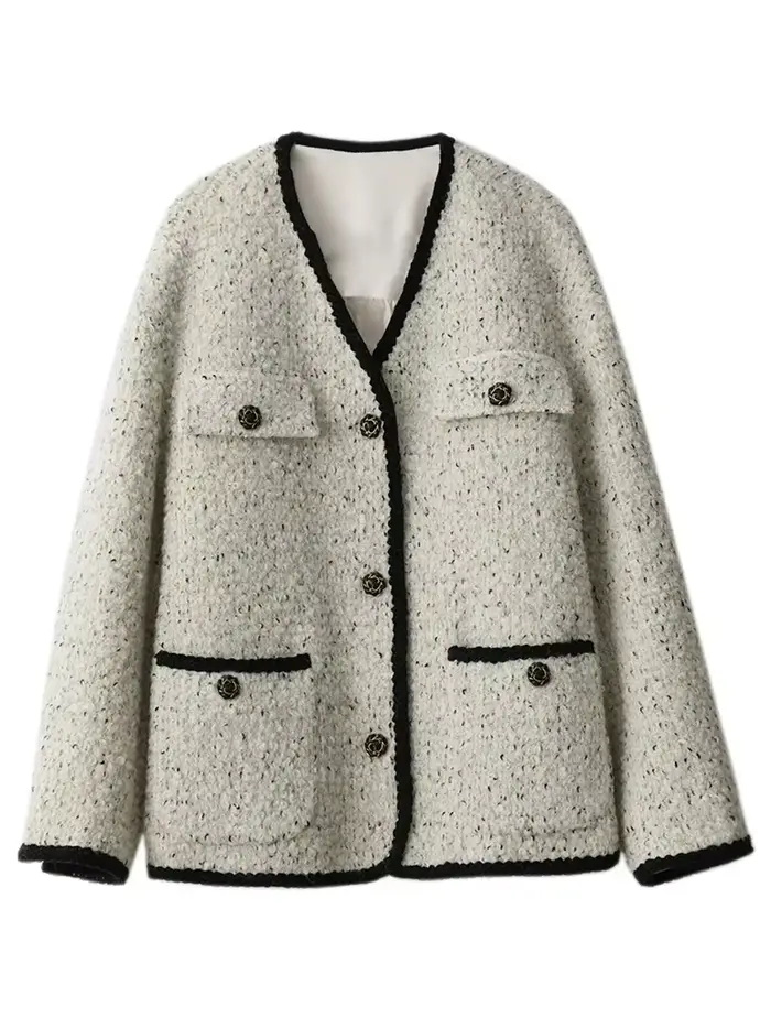 CHIC VEN – manteau en laine pour femme, veste Vintage à simple boutonnage, col en v, pardessus de bu