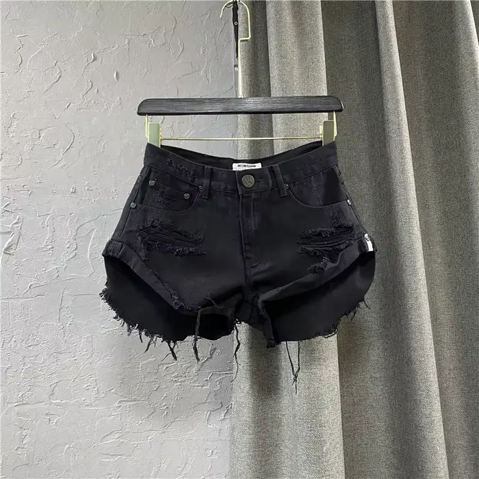 Short en jean sexy taille basse 2026 Nouvelle collection été – Jean déchiré à jambe large pour femme