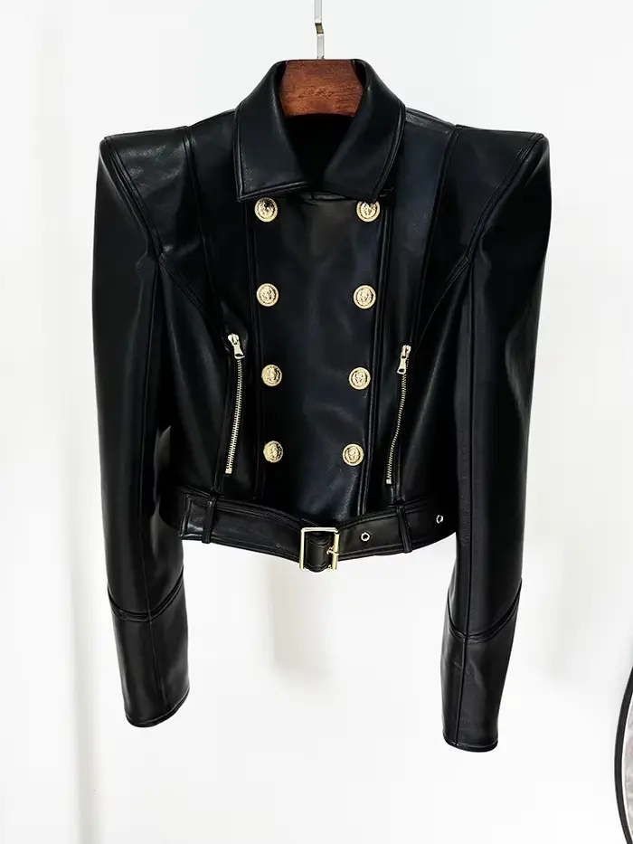 HIGH STREET Nouvelle Collection 2026 Veste de Créateur Femme à Épaules Dénudées, Double Boutonnage, 
