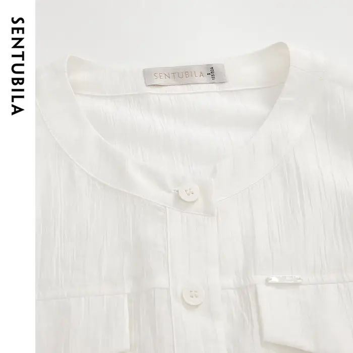 Chemise femme SENTUBILA en Lyocell, col rond uni, manches longues, simple boutonnage, nouvelle colle