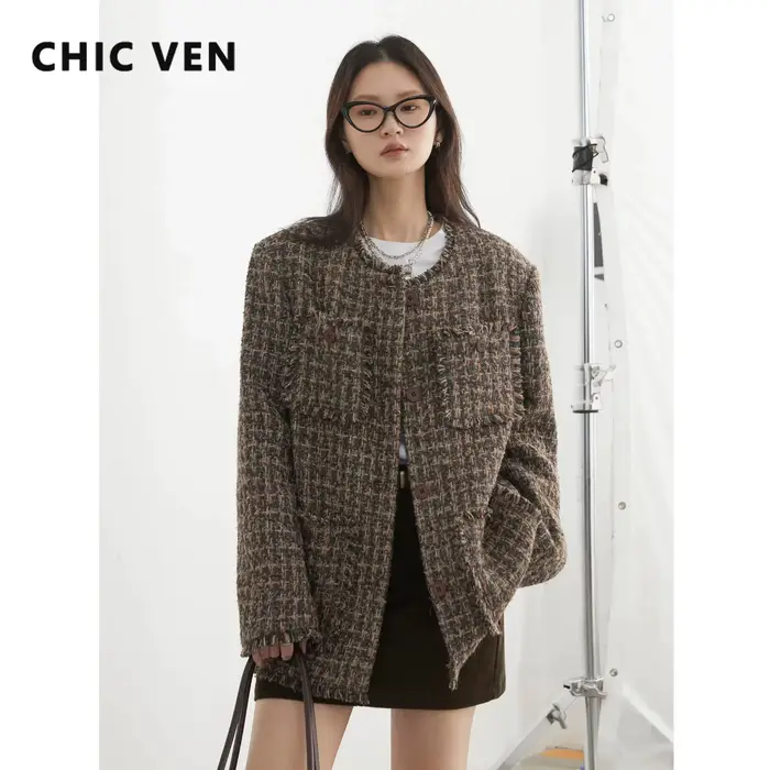 CHIC VEN-Manteau à simple boutonnage pour femme, veste rétro adt, design à bord effiloché, haut fémi