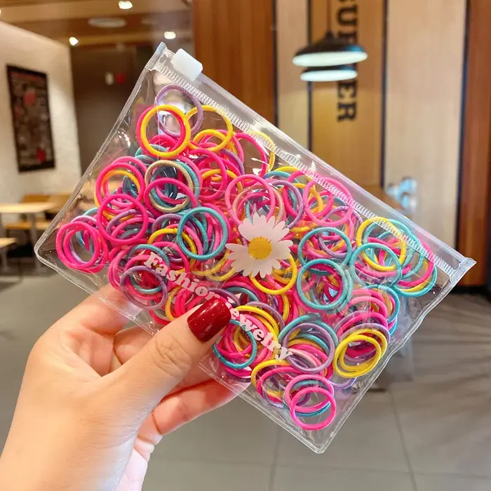 100 pièces/lot petits attaches de cheveux gomme coloré en Nylon élastique corde poupée kaki noir ban