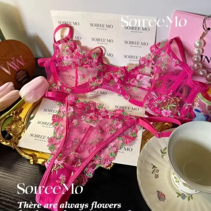 Elegantní francouzská krajková podprsenka, květinová výšivka, průhledný Mesh Bralette s měkkými nitěmi pro velká prsa, luxusní spodní prádlo, britské velikosti, trendy