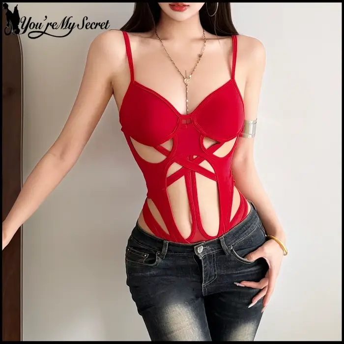 [You're My Secret] Dámská sexy černá žaketová kombinéza, hnědá body až ramínko pro noční klub, hip-hopovou tanečnici, divadelní představení