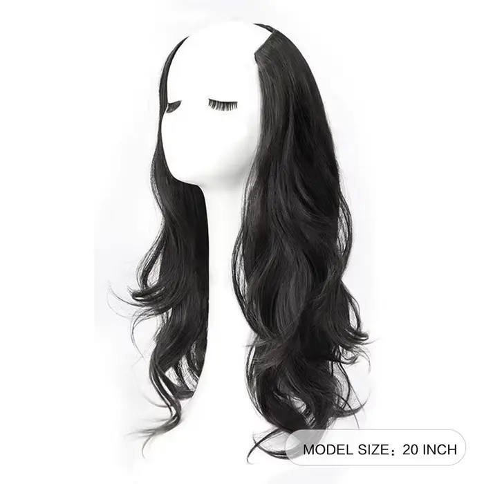 Extension de cheveux synthétiques longs et bouclés de 20 pouces, 4 clips en forme de V, postiche bru