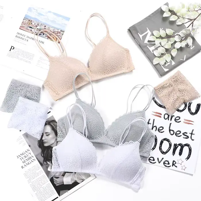 francouzský styl krajka podprsenka pro ženy, sexy top, trojúhelník čepice, měkké a jemné spodní prádlo, bezešvé