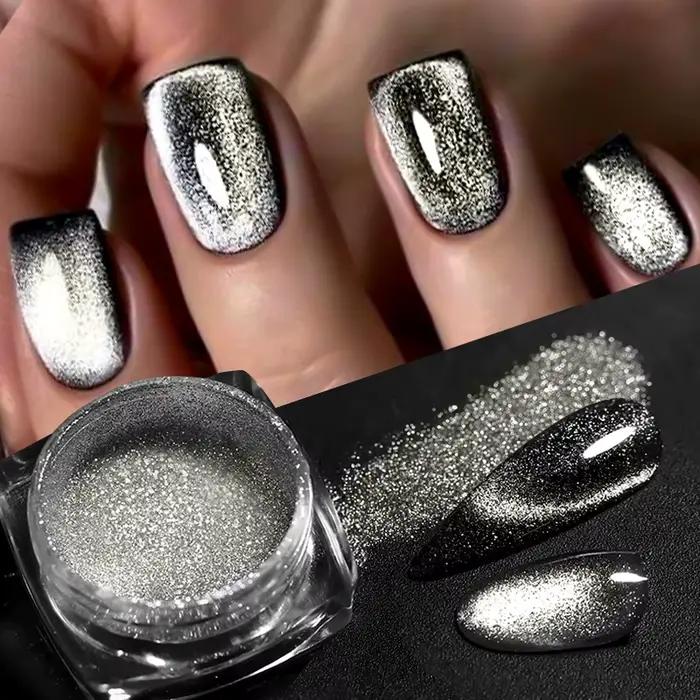 Poudre à ongles magnétique réfléchissante caméléon paillettes poussière métallique Nail Art Chrome b