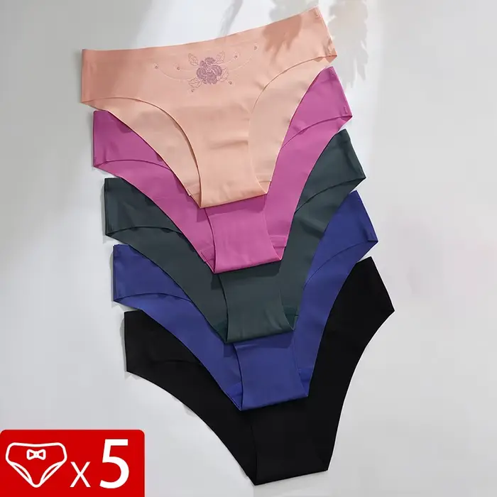 Ultra tenké bezešvé prádlo, dámské neviditelné kalhotky, slipy Sexy Ice-Cold hedvábí, nízký pas, prodyšný, pružný, měkký, 5 kusů