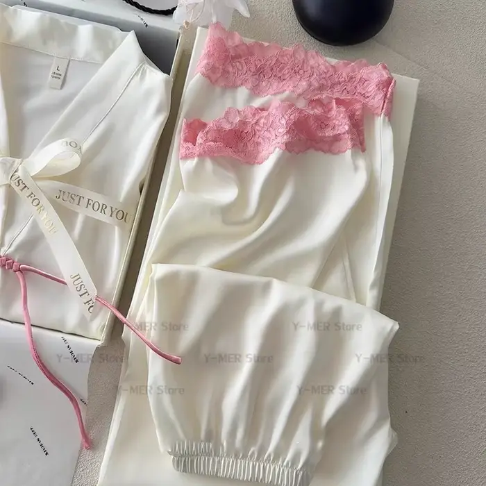Nouveau Style chinois dentelle Patchwork haut pantalon 2 pièces Pyjamas Femme Sexy Pijama Mujer princesse Style vêtements de détente maison vêtements de nuit