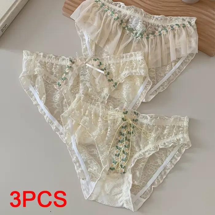 Culottes triangulaires transparentes pour femmes, micro-lingerie, sous-vêtements féminins à fleurs en dentelle, lingerie sexy pour femmes, ensemble de culottes, lot de slips