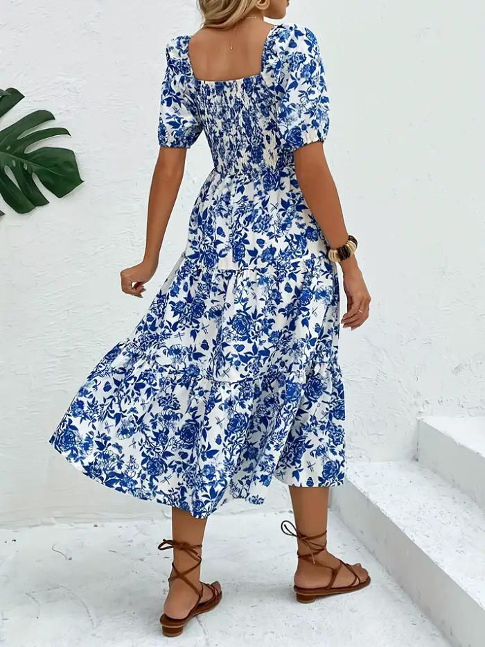 Robe longue à imprimé Floral, Direction élégante, avec col, robe Maxi à imprimé Floral, mode femme, 