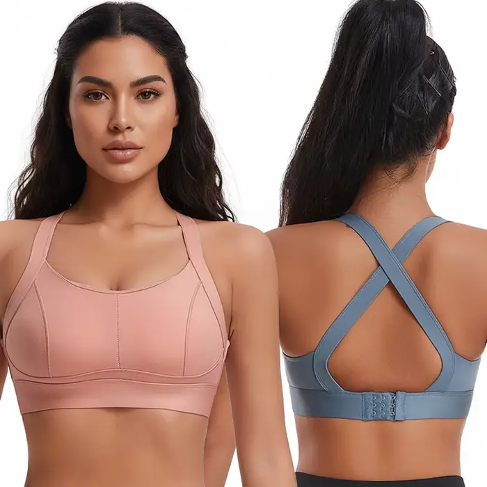 Soutien-gorge de sport à fort impact pour femmes, croisé dans le dos, rembourré, entraînement, fitness, yoga, antichoc, haut court