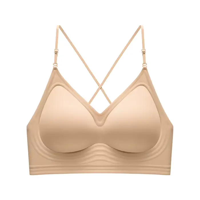 Soutien-gorge licou à col rond pêche français, Push Up pour petite poitrine, bretelles fines, sans c