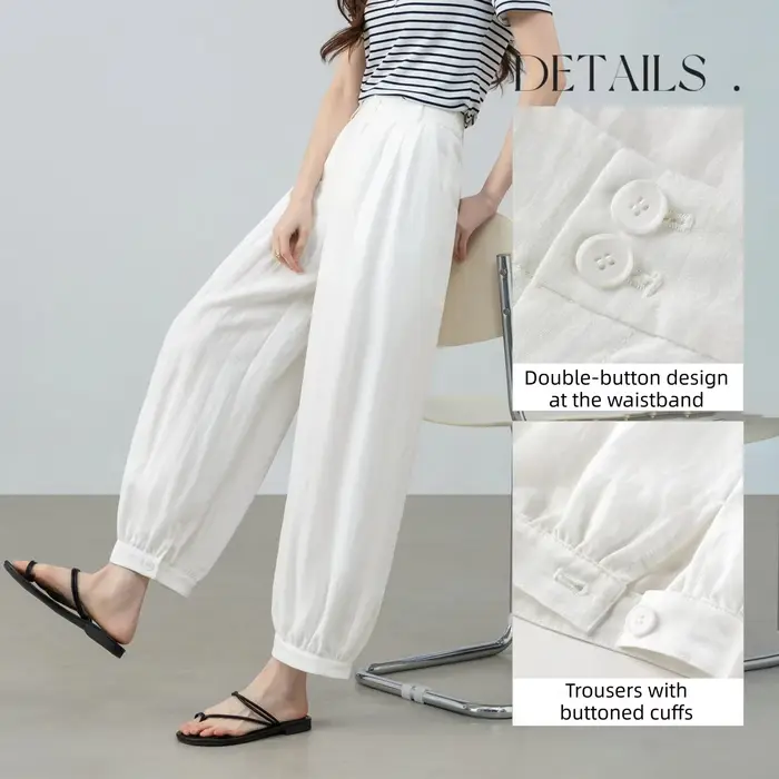 SENTUBILA Pantalon plissé blanc pour femme, style minimaliste, mode bureau, taille à double bouton, 