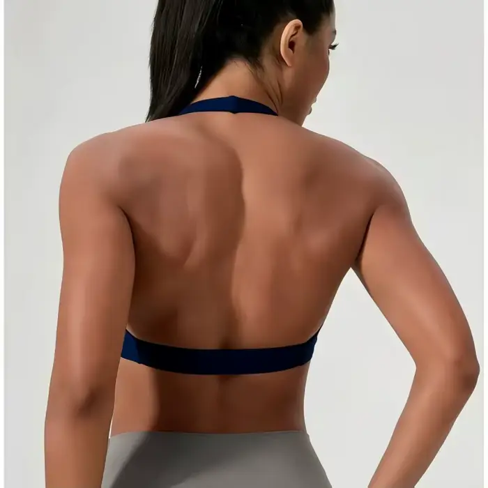 Dámská sportovní podprsenka, V-neck, vpředu zkroucená, hedvábná tkanina, bez zad, trendy, pro jógu