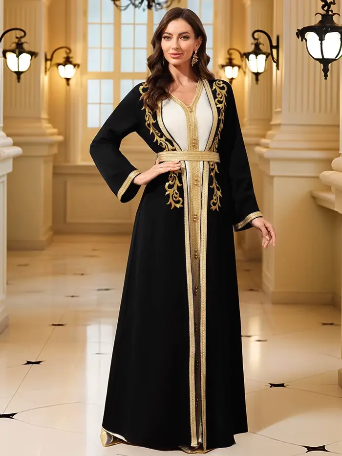 Robe musulmane du moyen-orient pour femmes, caftan marocain Abaya, Robe Eid brodée en or, robes isla