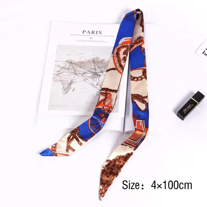 Nouvelle impression fleur petite écharpe pour femmes poignée sac rubans marque mode foulard petites