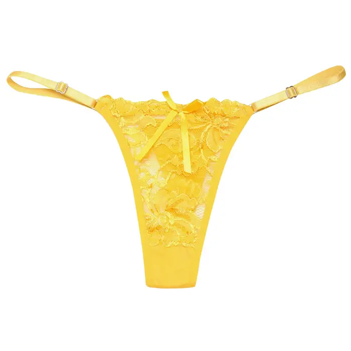 Dámské sexy krajkové kalhotky s výšivkou, průhledné prodyšné tanga s mašlí