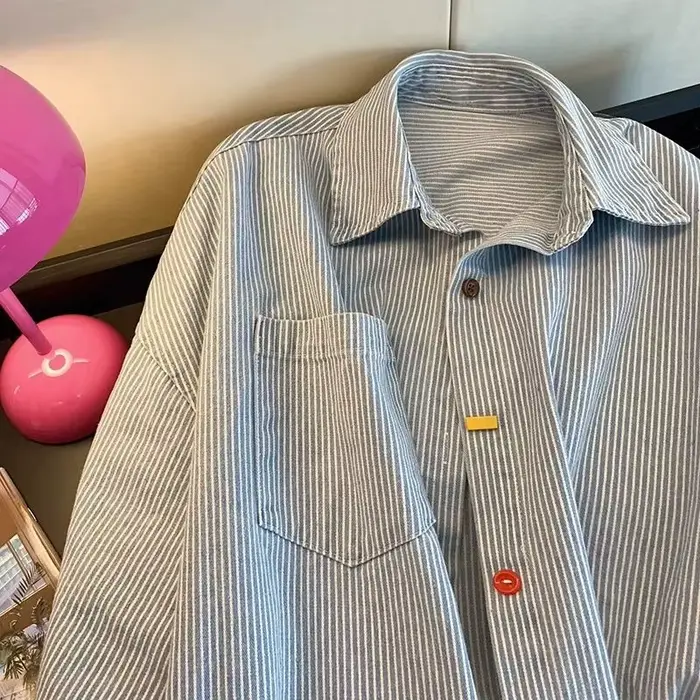 Chemise surdimensionnée rayée en jean vintage Belles chemisiers pour femmes en promotion Chemise à c