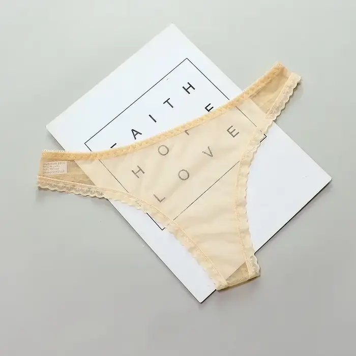 KUCLUT Culotte string transparente sexy pour femme, en dentelle, avec entrejambe en maille, sans couture, taille basse, sous-vêtement sexy