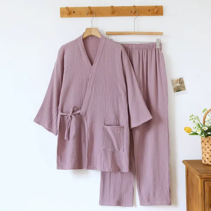 Pyjama de Couple Kimono japonais pour femmes, 100% crêpe de coton, ensemble d'ameublement Simple de 