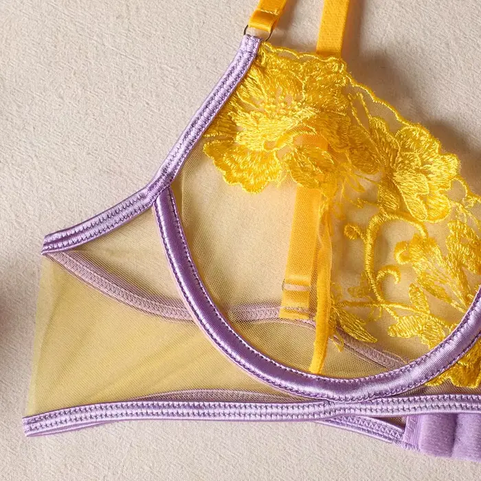 Romantické dámské spodní prádlo, jemná výšivka, síťovina průhledný, sexy spodní prádlo, kontrastní souprava, luxusní spodní prádlo pro ženy