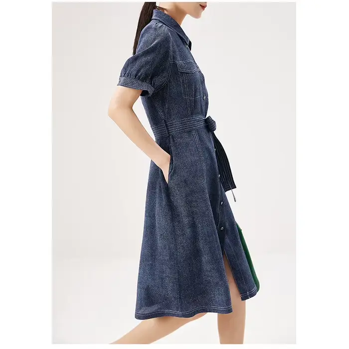 Robe d'été pour femme avec imprimé denim, poids lourd, conception de ceinture, fouet, nouveau, Hangz