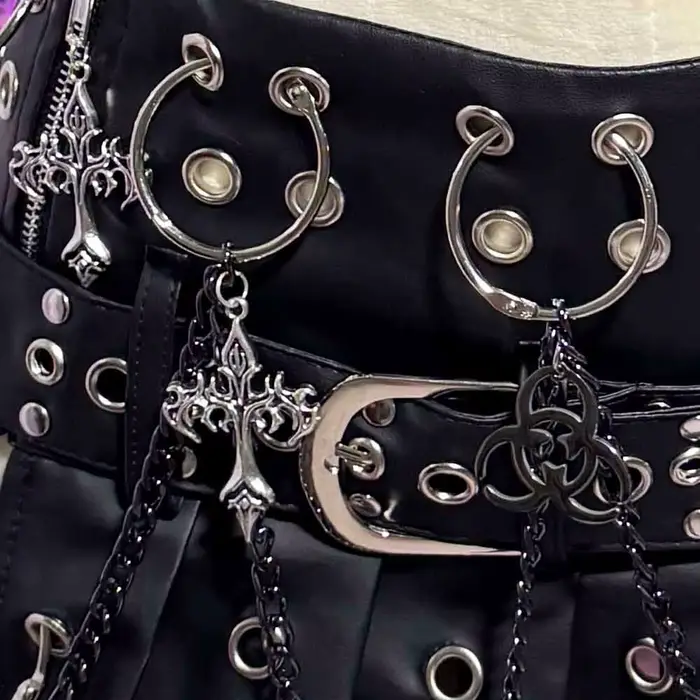 Mini-jupe gothique emo en cuir PU pour adolescentes, style grunge, punk rock, festival, rave, Y2K, v