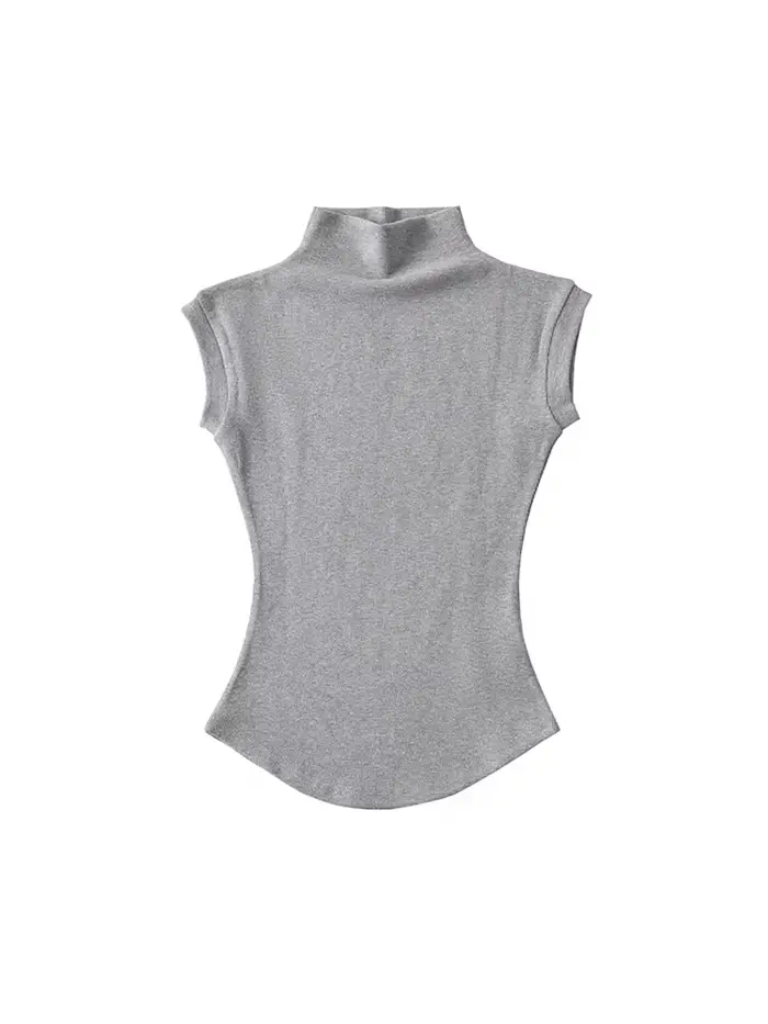 Femmes été Sexy col roulé sans manches T-Shirts hauts solide coupe ajustée pulls t-shirts décontract