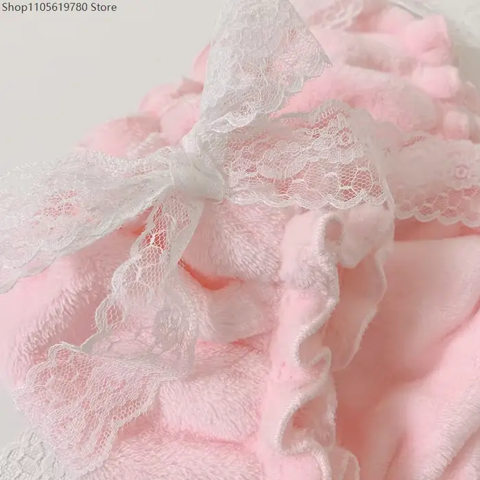 Culottes Lolita sexy en flanelle rose avec dentelle et nœud, chaudes, épaisses et douces, pour spectacle en direct, danse et soirée privée - Collection 2026