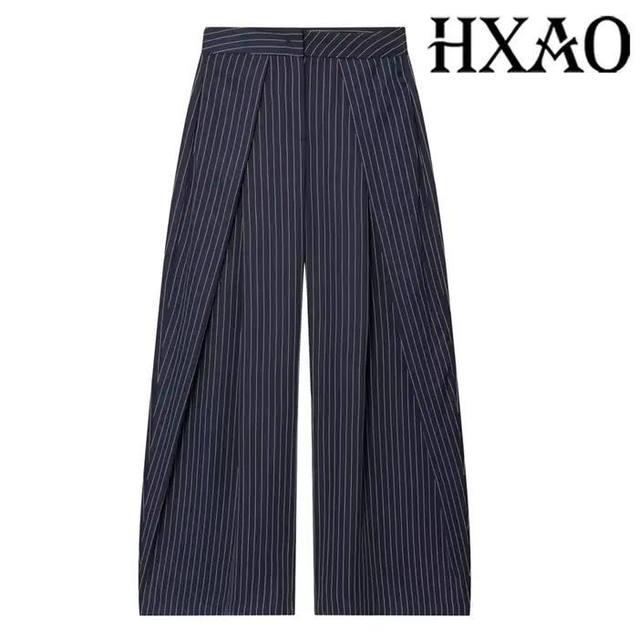 HXAO femmes pantalons Baggy pantalons larges pour femme minimaliste plissé rayure pantalons décontra