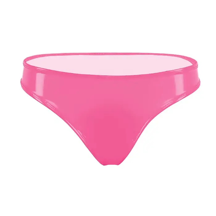 Culotte taille basse en cuir verni rouge rose pour femme – Sexy, monochrome, brillante, tendance, mode, érotique, style bikini – Nouveauté