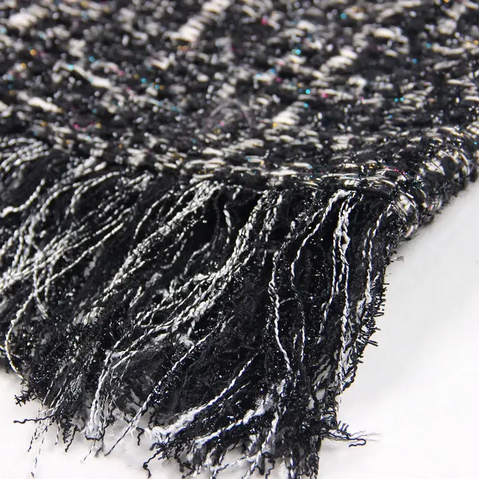 S-XL haute qualité mode nouvelle rayure élastique tweed tissu col rond manches longues frange dentel