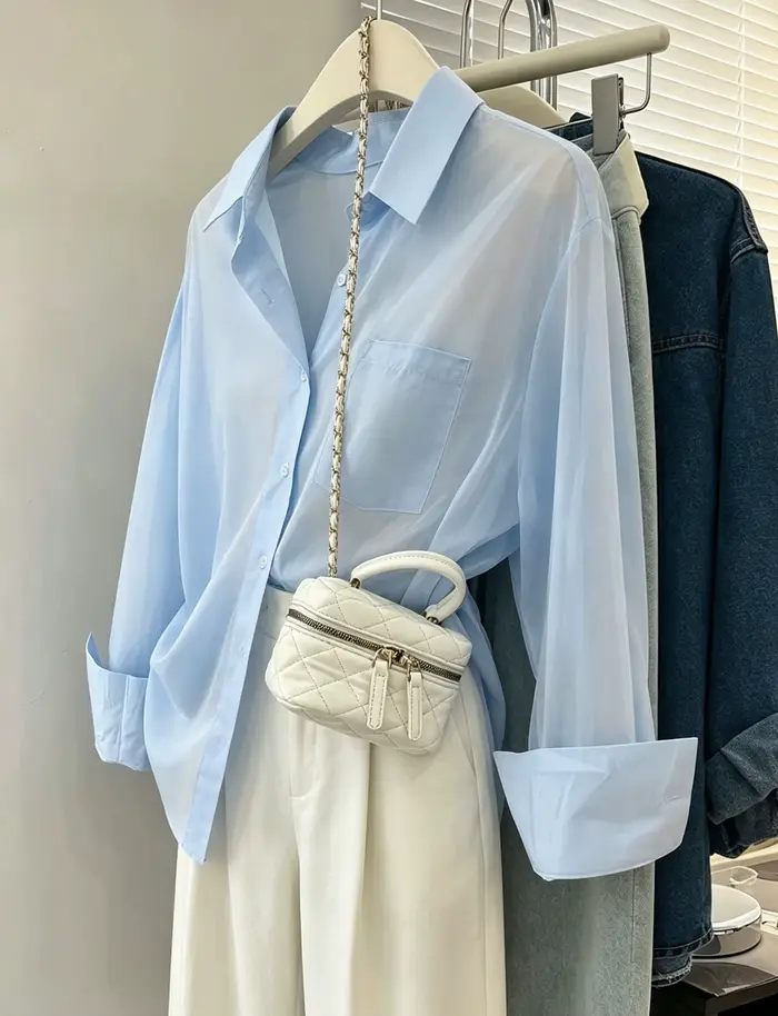 Chemise décontractée pour femmes, couleur unie, épaules tombantes, chemise à manches longues