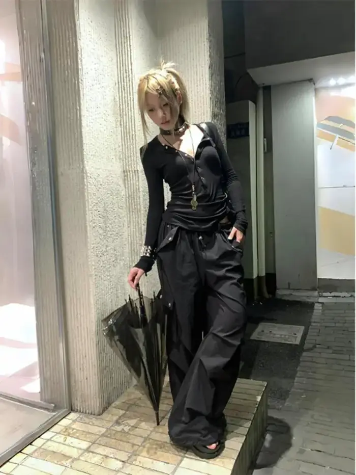 Tonngirls Y2k japonais t-shirt femmes dentelle à manches longues imprimé graphique hauts Streetwear 