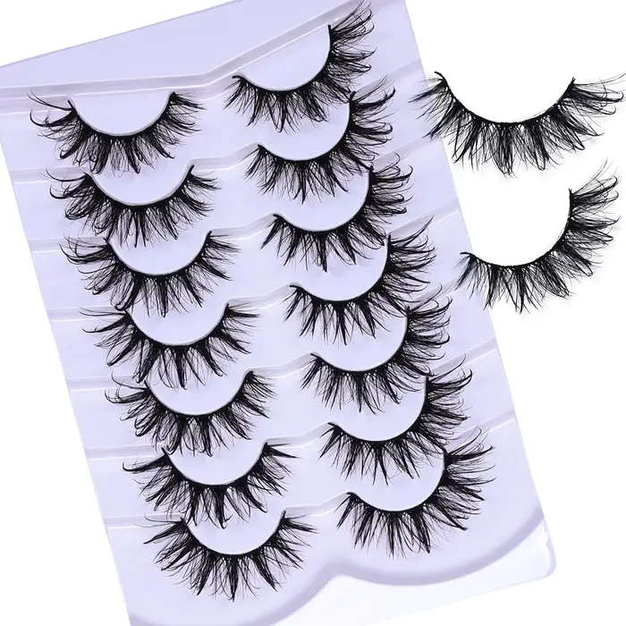 Faux cils de chat nickel é moelleux, 7 paires, look de support, contaminants, cils bouclés en D, fau