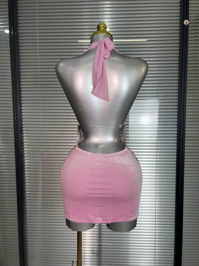 Célébrité nouvelles femmes Sexy rose maille licou scène Performance Costume danseuse chanteur boîte