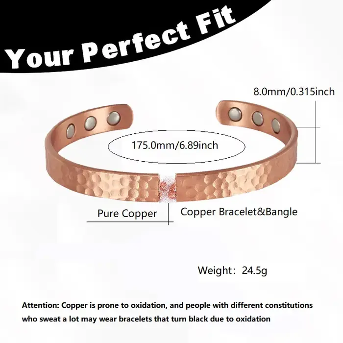 Bracelets Vintage en cuivre pur 99.9%, pour femmes et hommes, manchette de couleur Rose, breloques,