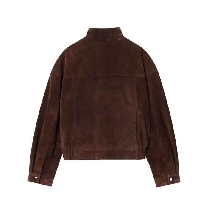 Femmes veste en cuir suédé avec poches automne mode col haut à manches longues bouton veste dame man