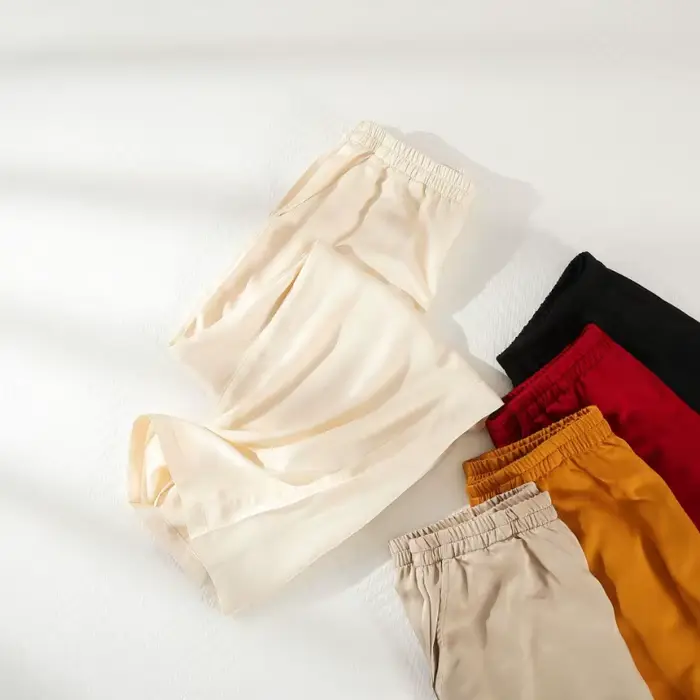 Pantalon de pyjama en Satin pour femmes, décontracté, fin, couleur unie, vêtements de détente, jambes droites, taille élastique, bas de sommeil, printemps automne, 2025