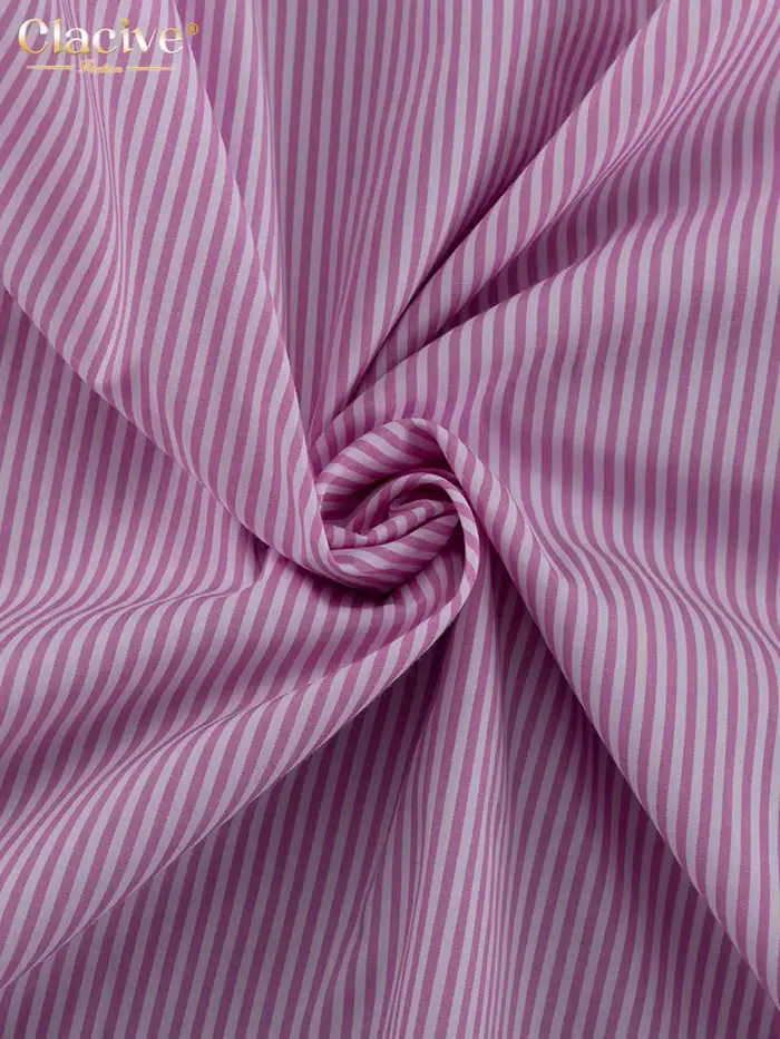 ClacMarkets-Ensemble 2 pièces à rayures roses pour femmes, chemise élégante à manches longues, jupes