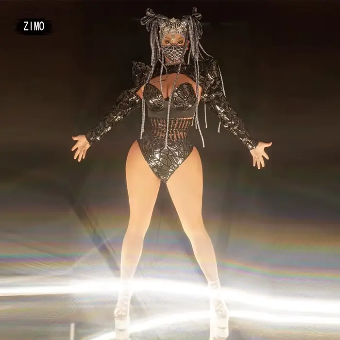 Costume de Scène GOGO Sexy à Paillettes Noires pour Femme, Tenue de Spectacle en Équipe de brev, Vêtements de Pole Transparents