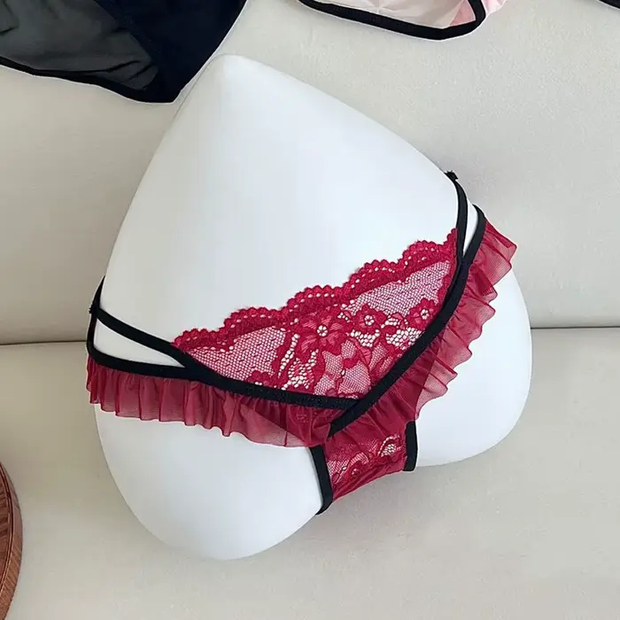Sexy dámské kalhotky a čistá touha krajky Trim průhledný mašle Knotted Pohodlné lehké dámské spodní prádlo Sexy