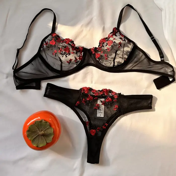 Ensemble de lingerie rose pour femme, sous-vêtements en dentelle, broderie féerique, ensembles de so