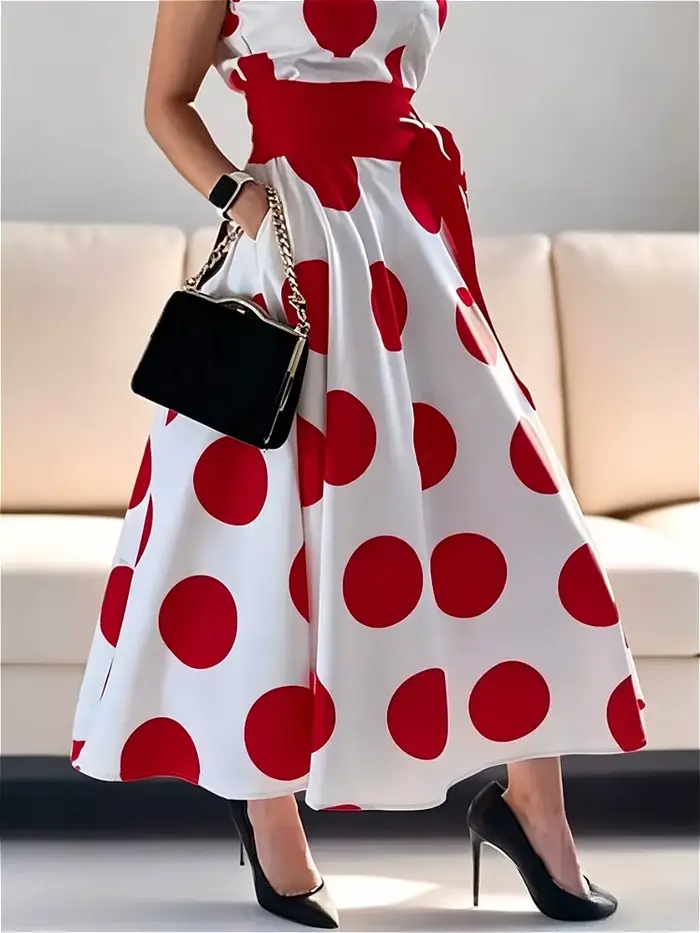 Modigirl 2025 letní dámské puntíkaté elegantní šaty každodenní X-line Fit & Flare košilové