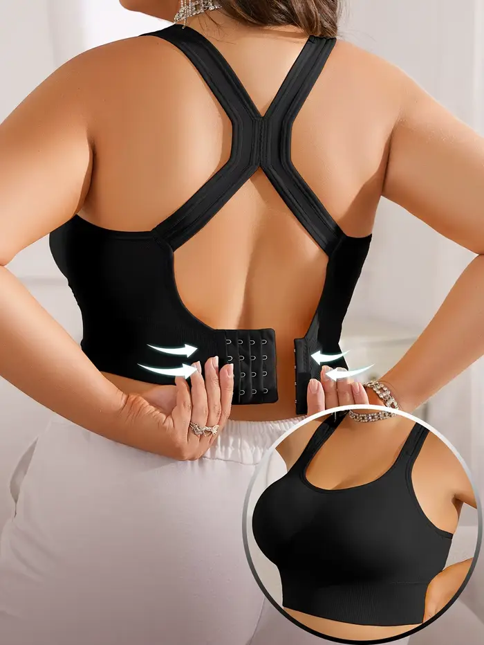 Plus velikost Dámská sportovní podprsenka s ramínko kříž a polstrování, Push-up, pohodlné, vysoká elasticita, prodyšné, kůže měkké