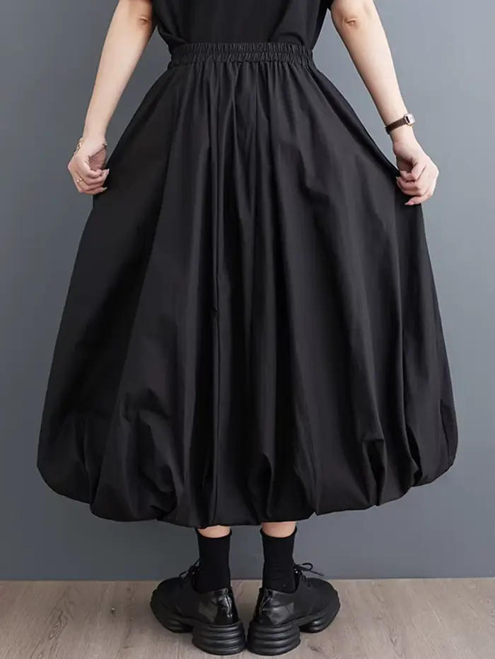 Jupe plissée noire vintage pour femmes, jupe longue bicouche, vêtements décontractés, taille haute, 